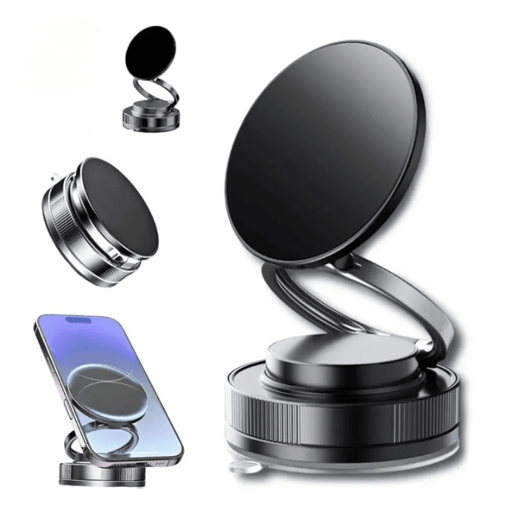 360° Folding Magnetic Phone Holder with Vacuum Suction | Strong Dashboard & Windshield Car Mount | Adjustable Mobile & Desk Stand - SlyCart