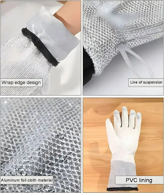 Heavy-Duty Wire Scrubber Dishwashing Mitts – Heat Resistant Steel Wire Cleaning Gloves for Pots, Pans, Grills, and Kitchen Tasks ( single ) - SlyCart