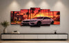 Sports Car Sunset Wall Art Set 5 Piece | 40x16 Inch Wooden Sticky Tiles for Home & Room Decoration - SlyCart
