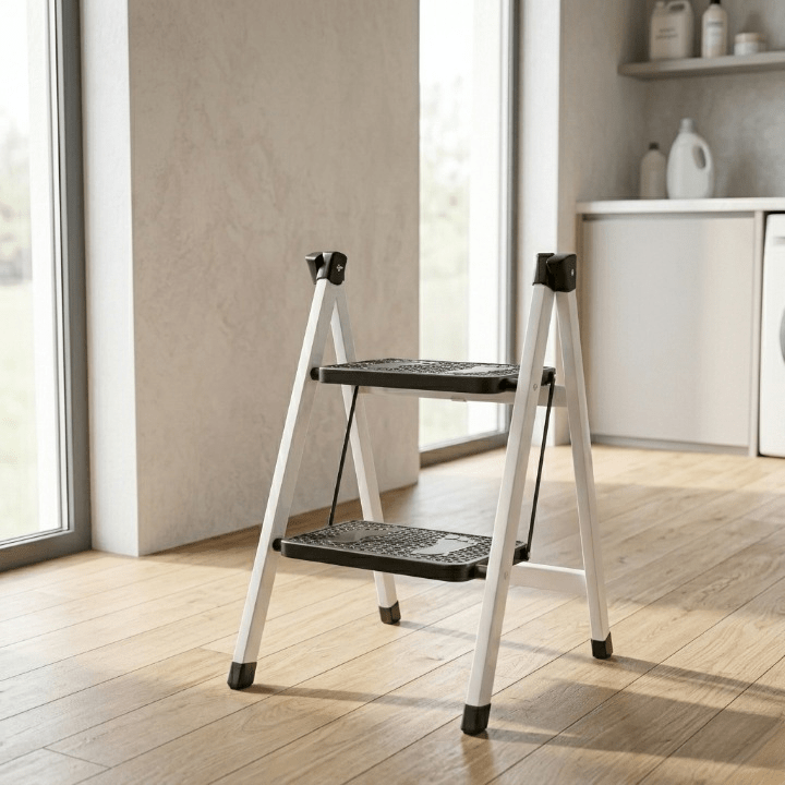 2-Step Folding Metal Step Stool Ladder | Anti-Slip Safety Ladder for Home & Kitchen Use - SlyCart