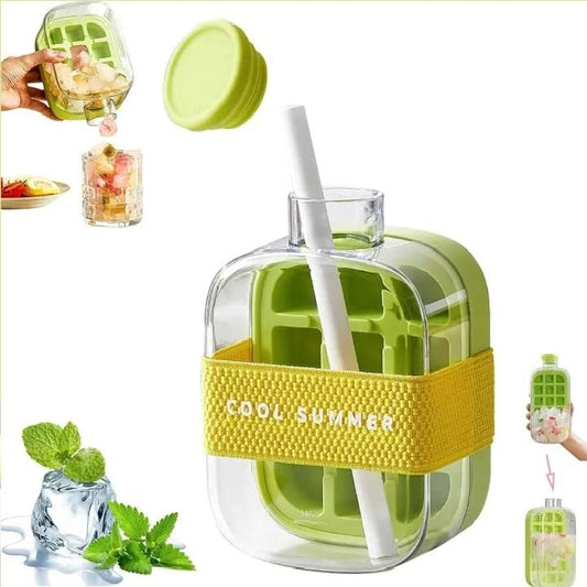 2-in-1 Zero Touch Ice Cube Bottle with Press Release Tray & Lid