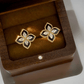 Black and Gold Floral Earrings – Sparkling Four-Leaf Studs with Cubic Zirconia (PJT-991) - SlyCart
