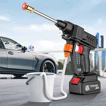 Automatic Cordless Car Wash Spray Gun | 48V High Pressure Lithium Battery | Wireless Foam Jet Washer (Double Battery)