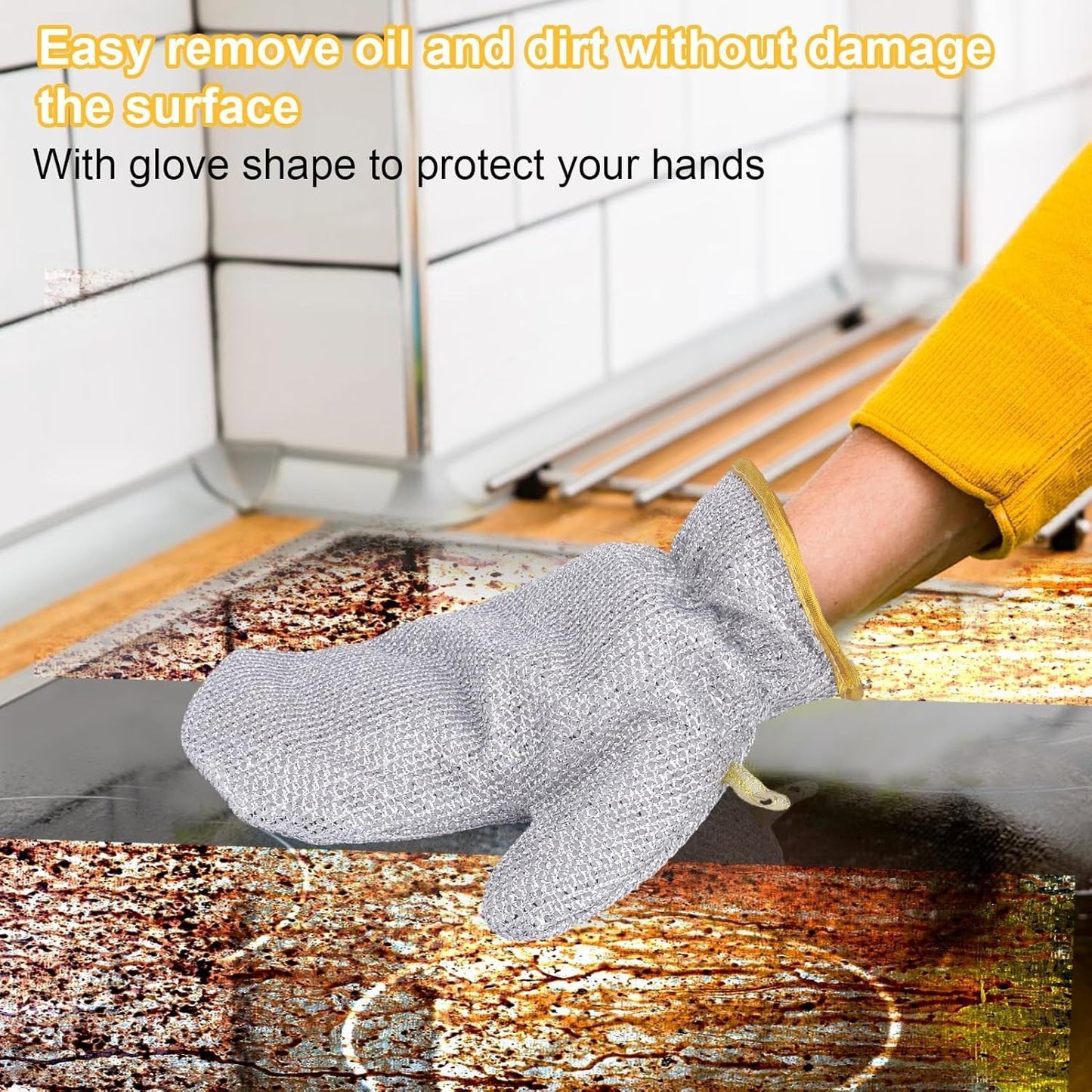 Heavy-Duty Wire Scrubber Dishwashing Mitts – Heat Resistant Steel Wire Cleaning Gloves for Pots, Pans, Grills, and Kitchen Tasks ( single )