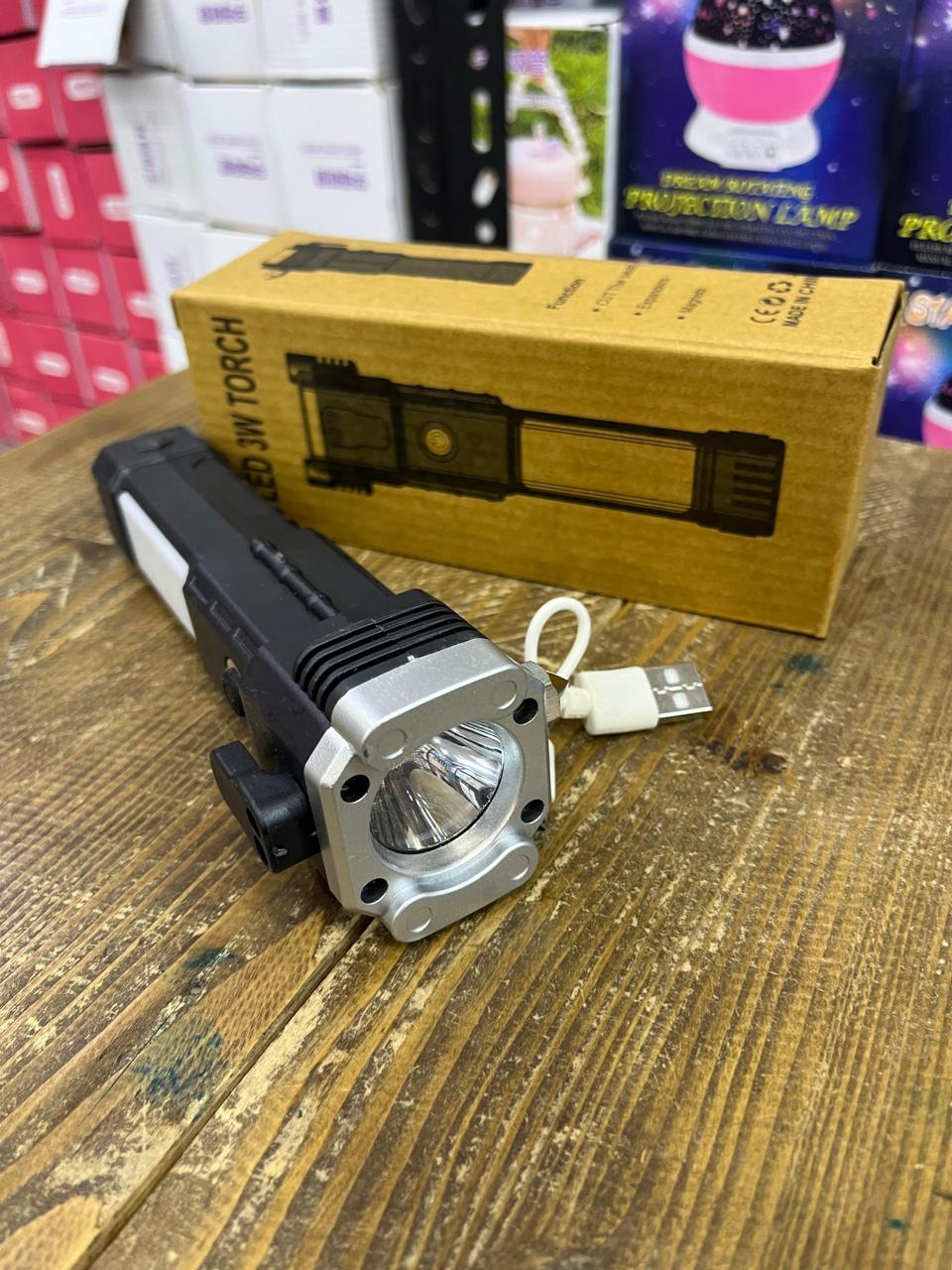 High Power LED Rechargeable Torch | Tactical Flashlight with Power Bank & Safety Hammer - SlyCart
