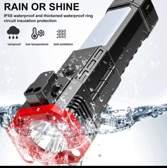 High Power LED Rechargeable Torch | Tactical Flashlight with Power Bank & Safety Hammer - SlyCart