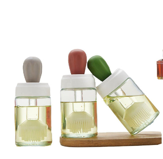Oil Dispenser Bottle With Silicone Brush 2 In 1 Cooking Oil Tank And Basting Brush Heat Resistant Glass Oil Brush Bottle (Random Color)