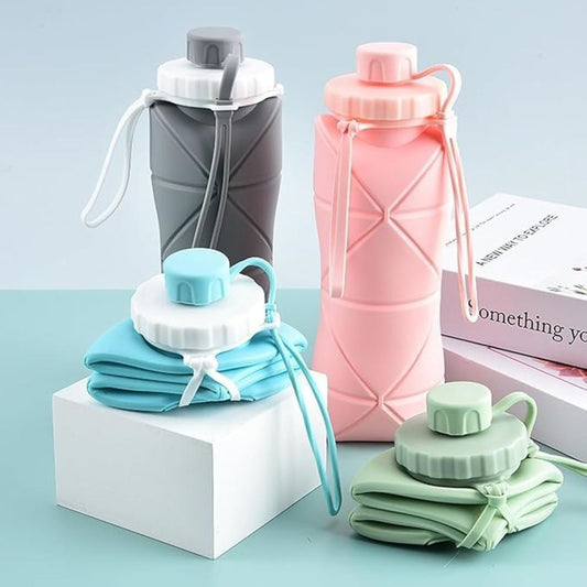 Silicon Foldable Bottle 600ml | Portable Travel Smart Water Bottle | Pocket Size Collapsible Design (Random Color) - SlyCart