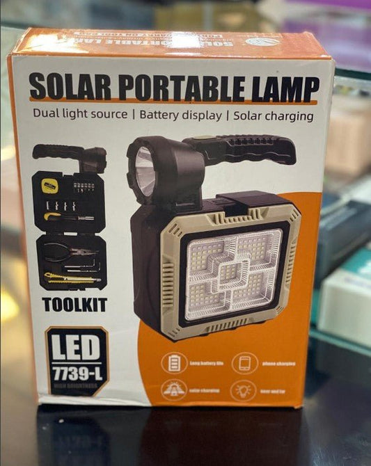 Solar Portable LED Lamp 7739-L | Rechargeable Emergency Light for Outdoor Camping & Home Use - SlyCart