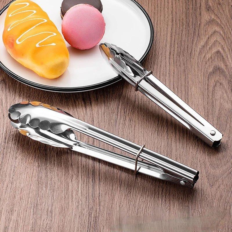 stainless steel BBQ tongs (chimta) | Kitchen Food Stainless Steel Tongs Tool Heat Bread Salad BBQ Baking Serving Utensil Bead Clip Clamp Meat BBQ Tools Buffet - SlyCart