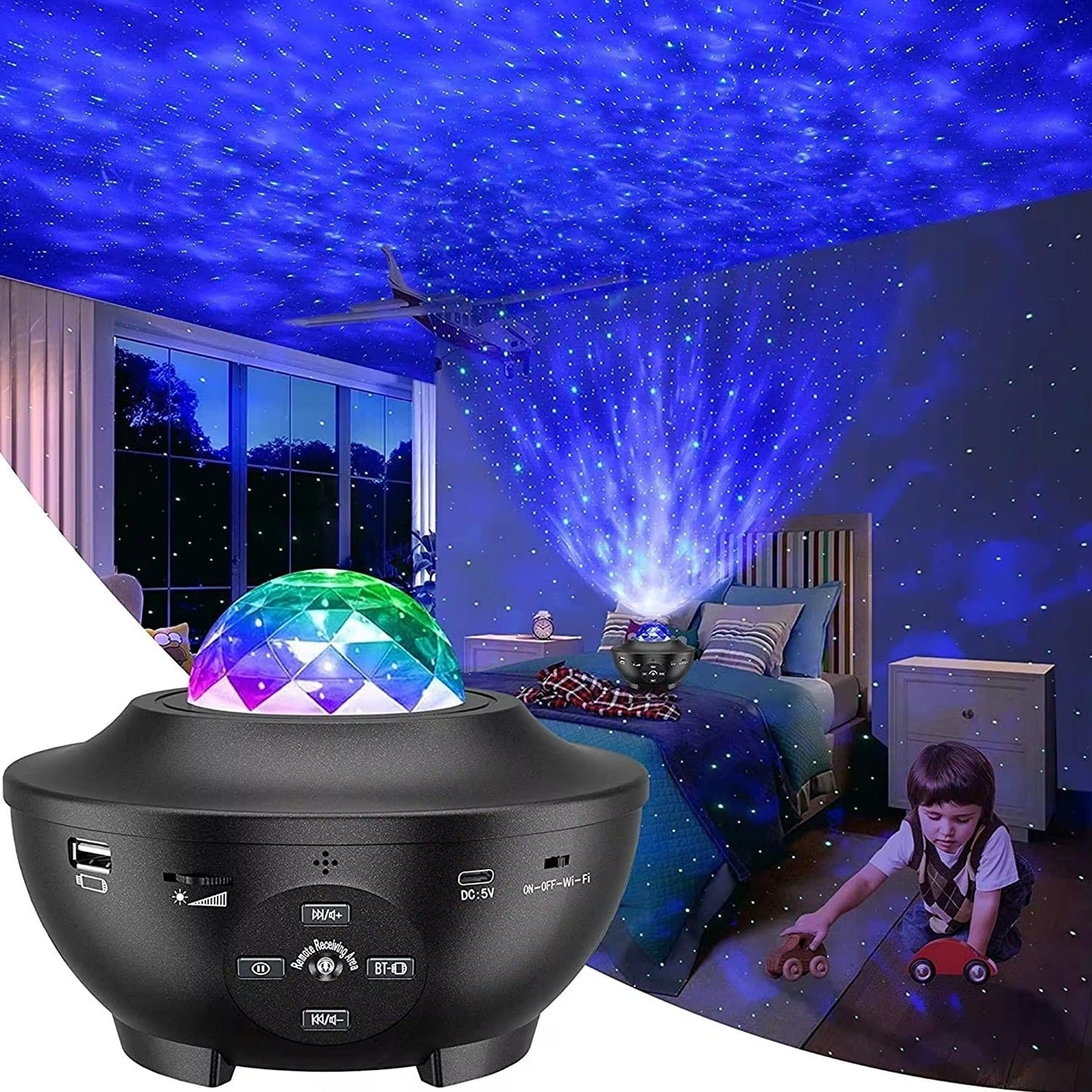 USB Starry Projector Light | Ocean Wave & Star Sky Night Lamp With Bluetooth Speaker - SlyCart