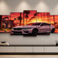 Sports Car Sunset 5-Piece Wall Art Set – 40x16 Inch Wooden Sticky Tiles Ready Size
