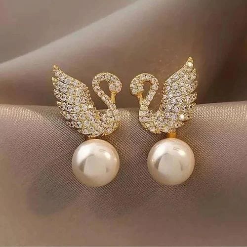ZJE-911 Swan Pearl Earrings - Golden - SlyCart