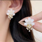 ZJX-162 Flower Pearl Korean Earrings- Golden - SlyCart