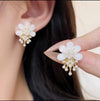 ZJX-162 Flower Pearl Korean Earrings- Golden - SlyCart